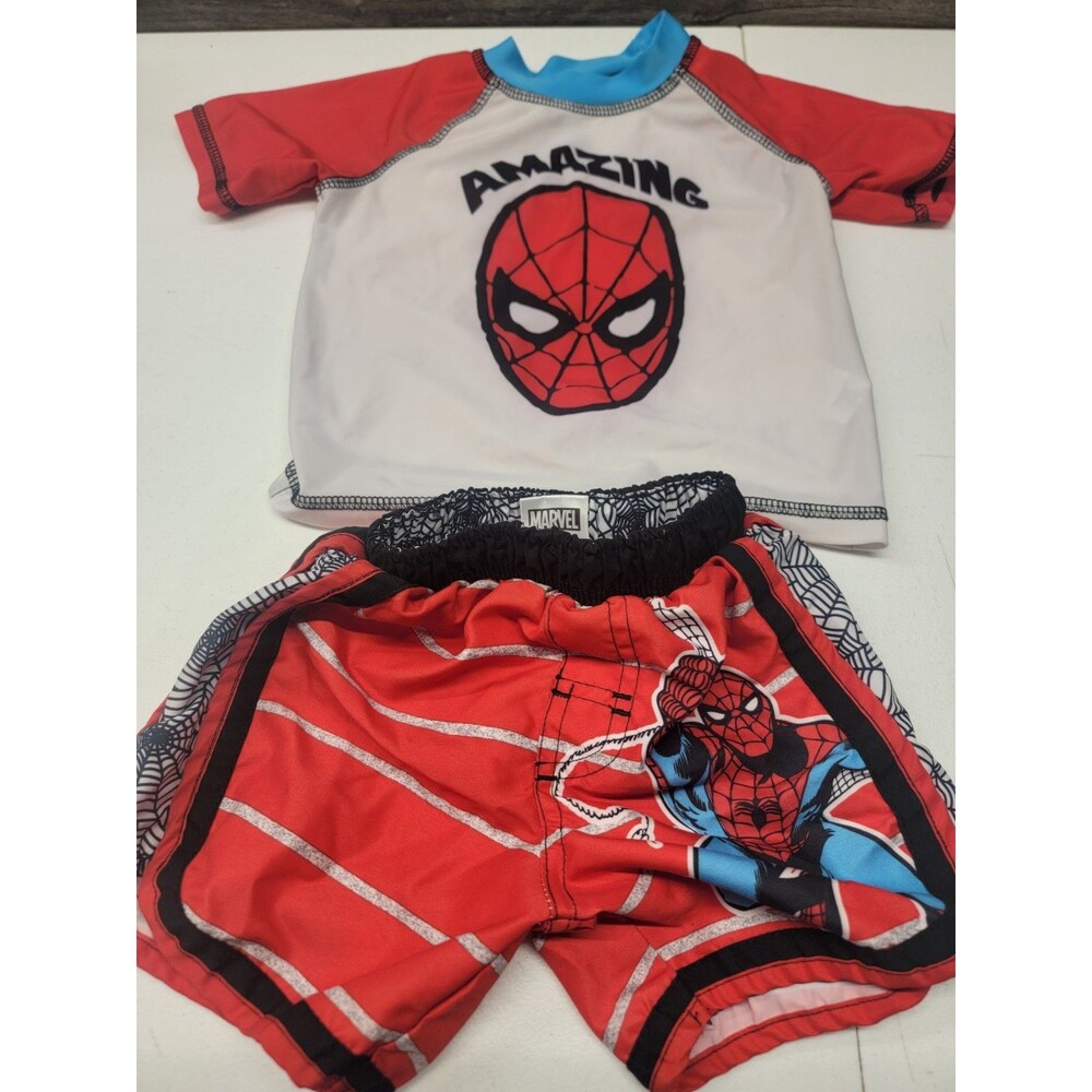 Spiderman Boys Swim 2 Piece Trunks Rash Guard Shirt Set Size 18 Months